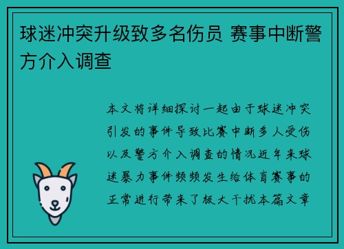 球迷冲突升级致多名伤员 赛事中断警方介入调查