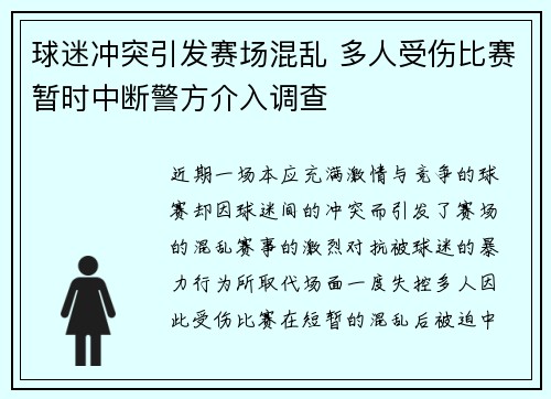 球迷冲突引发赛场混乱 多人受伤比赛暂时中断警方介入调查
