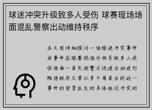 球迷冲突升级致多人受伤 球赛现场场面混乱警察出动维持秩序
